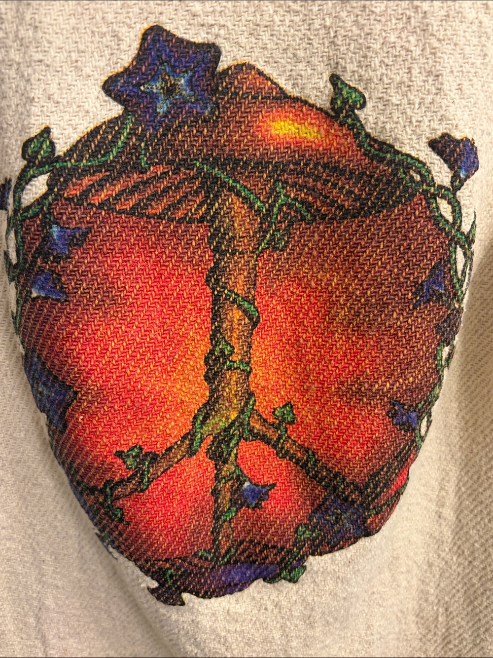 Cream Baja Molina Hoodie with Sunset Mushroom Peace back Graphic jrs small med - Picture 6 of 9